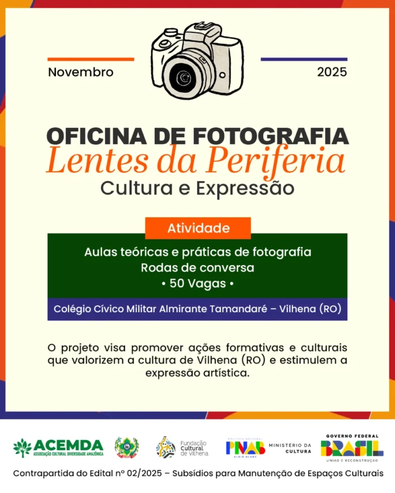 Pontão de Cultura Associação Diversidade Amazônica promove oficinas de fotografia e rodas de conversa em Vilhena