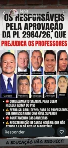 Professores de Chupinguaia protestam contra aprovação de projeto de lei e cobram posicionamento